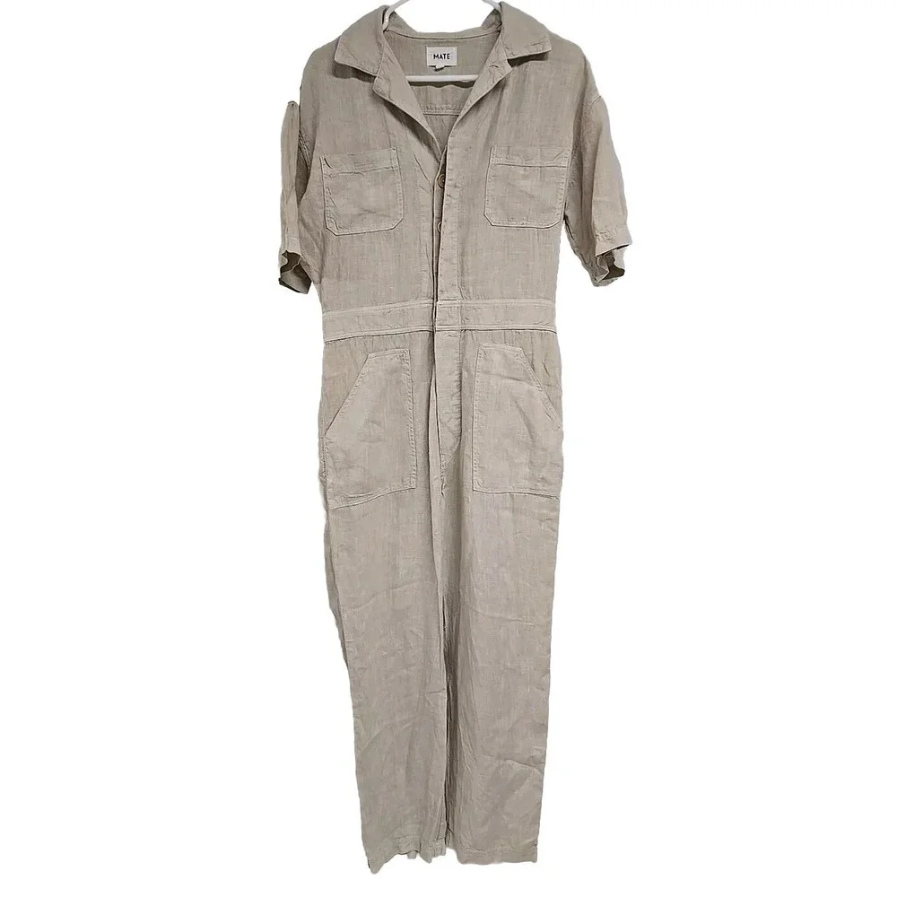 MATE the Label Cream Short-Sleeve Linen Jumpsuit - Picture 2 of 10